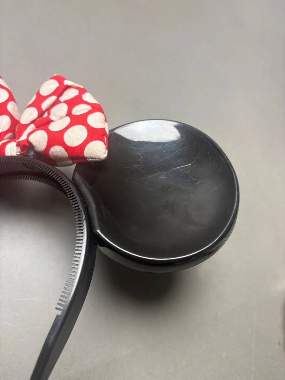 Vintage 90s Disney Black Minnie Ears Headband with Red White Polka Dot Bow